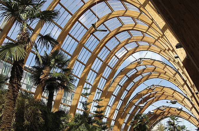 architectural photographer, Sheffield winter gardens, wooden beams, glass and glazing, public buildings