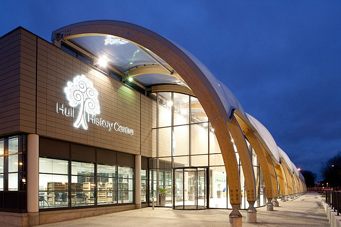 architectural photographer, Hull history centre, Hull, wooden beams, glass and glazing