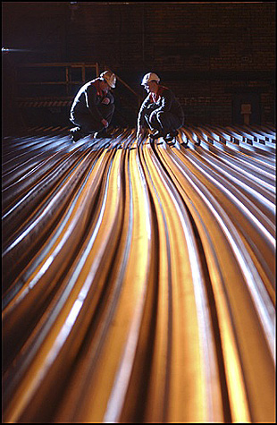 Industrial Photography, Steel Manufacture, Railway Rails, Workington, England, UK