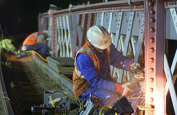Industrial Photography, Bridge Repairs, Night works, Burntisland, Kirkcaldy, Fife, Scotland, UK