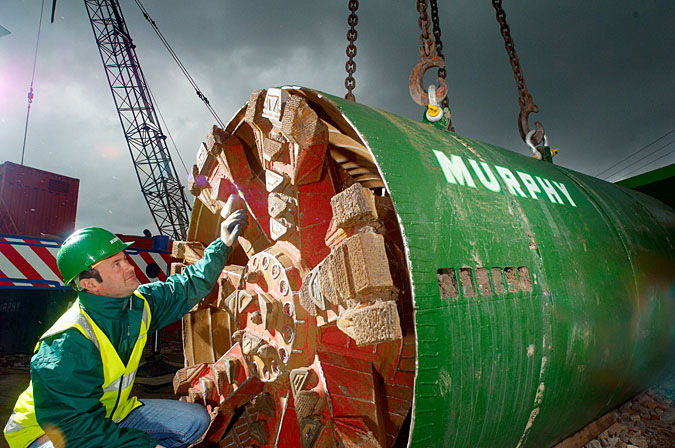 commercial photographer, tunneling machine, drill head, above ground, UK